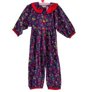 Wee Clancy Girl Floral Jenny Jumpsuit Romper Size 4 Purple Cotton Vtg 1980s